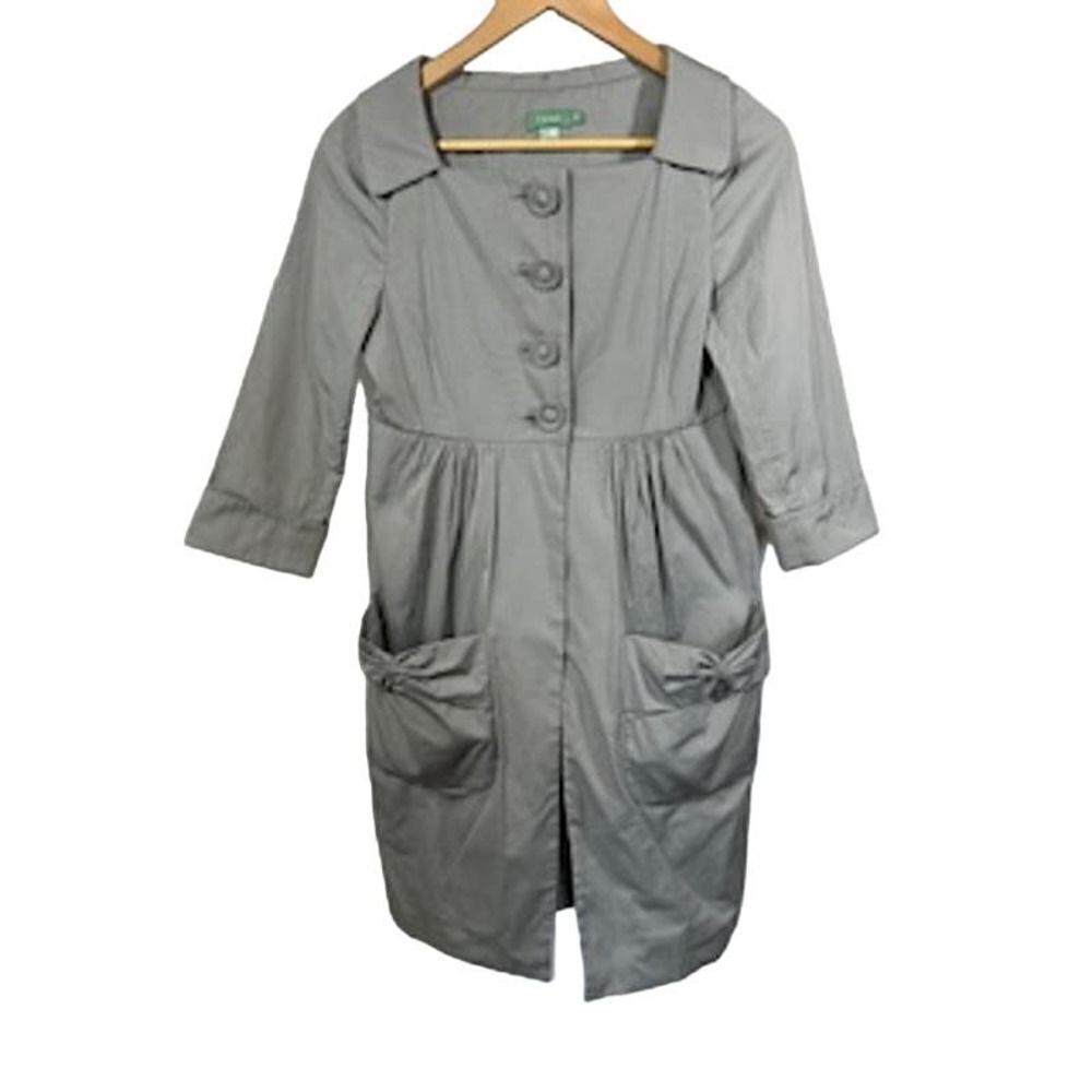 HOSS INTROPIA Women's Button Front Ruffle Trench Dress Jacket Coat Gray Size 36